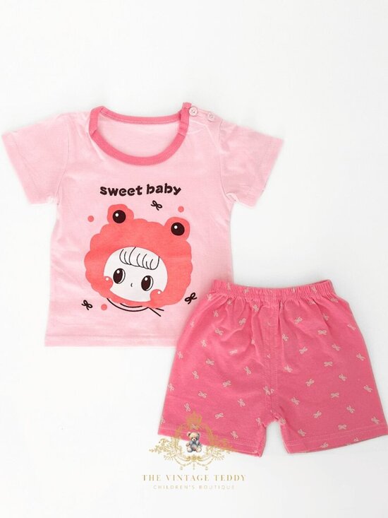 The Vintage Teddy Other - NWT Cute Girls Matching Set Kids T-shirt & Shorts 2-Piece 100% Cotton Mochi 3T